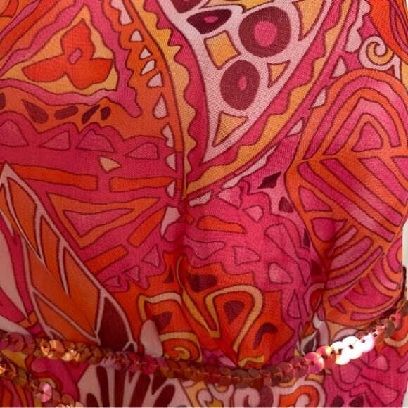 Jessica McClintock Gunne Sax Vintage 80's Red Paisley Floral V Neck Maxi Dress - Picture 5 of 11